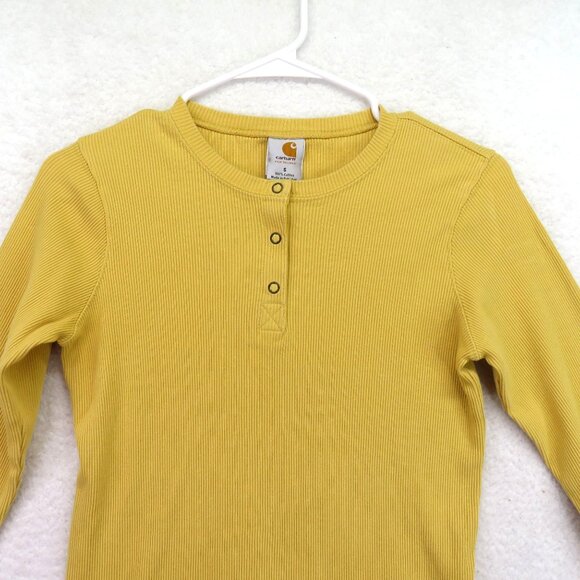 Carhartt‎ Shirt Womens Size Small Yellow Ribbed Long Sleeve Henley Gorpcore - Picture 2 of 11